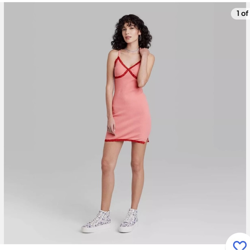 Women's Sleeveless Lace Trim Knit Bodycon Dress - Wild Fable Coral Pink Medium